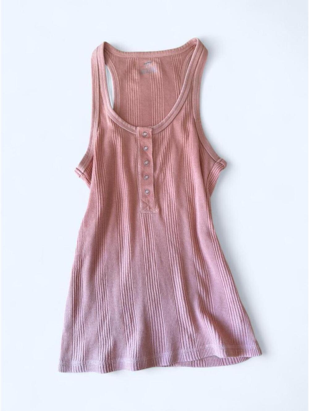 Aerie Pink ribbed tank top with button detail